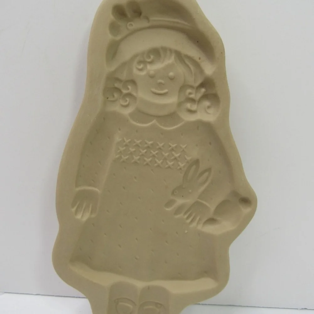 Vintage 1992 Hill Design Stoneware Style Cookie Mold with Girl and Bunny+ Recipe
